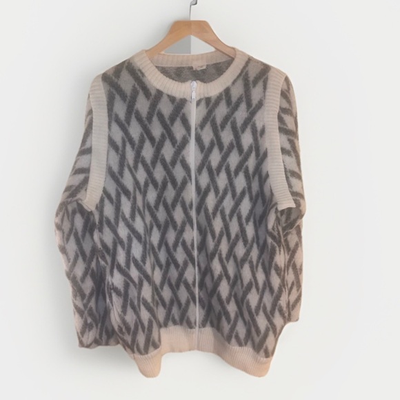 Vintage Raska Yugoslavia Handknit Wool Zip Cardigan Sweater Criss Cross XL - Picture 11 of 11